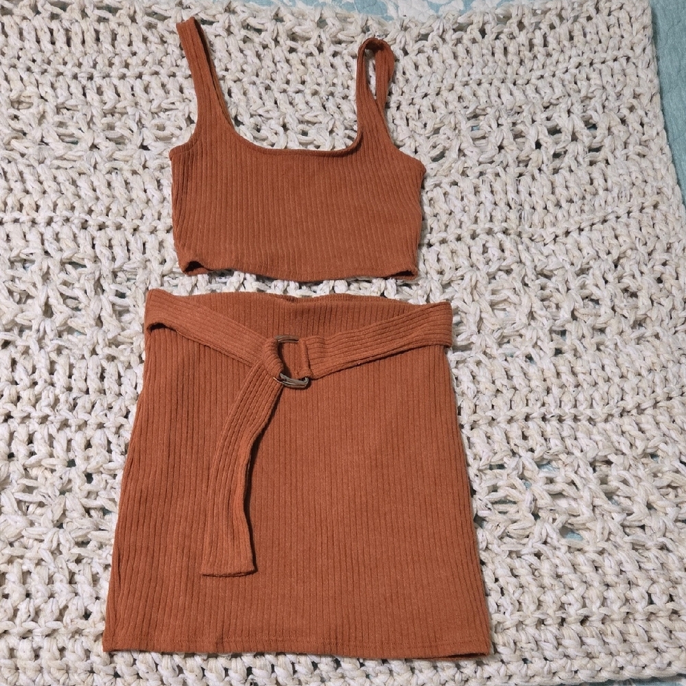 Charlotte Russe Burnt Orange Mini Tank/Skirt Set